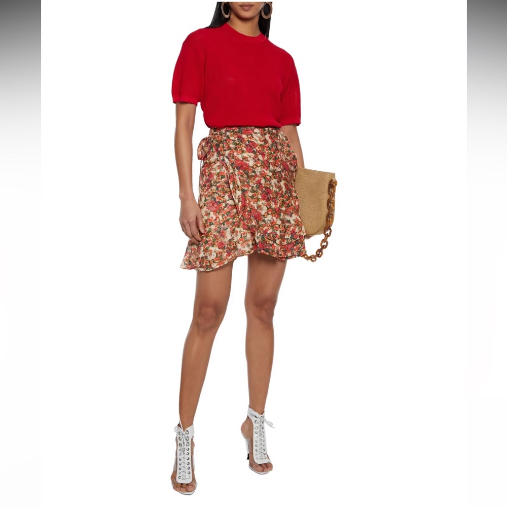 NWT Isabel Marant distressed floral jacquard mini wrap skirt with ruffle